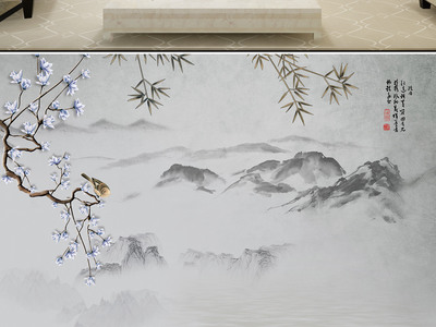 新中式美学｜笔墨淡染，鸟语花香，一墅一世界尽在这方电视与沙发背景墙